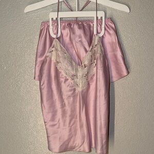 Chic Satin Chemise with Lace Trim